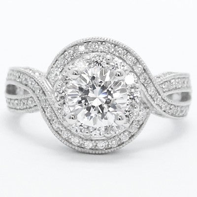 E93635-Criss Cross Halo Style Diamond Engagement Ring 14k White Gold