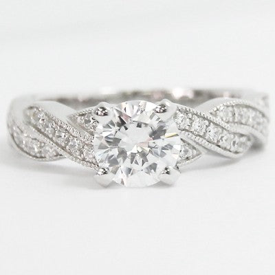 Criss Cross Milgrained Band Engagement Ring 14k White Gold  E4112