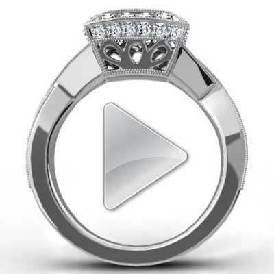 Cross Band Designed Halo Diamond Engagement Ring 14k White Gold