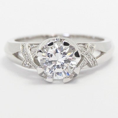 E93815-Crown Vintage Style Engagement Ring 14k White Gold