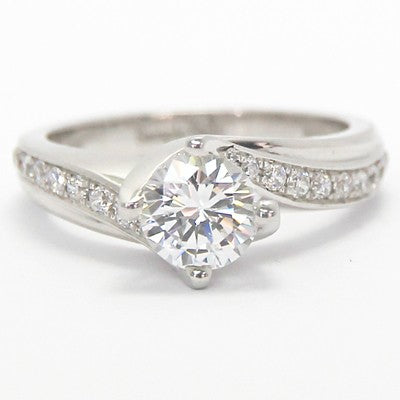 Curved Diamond Engagement Ring 14k White Gold