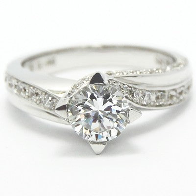 Curved Diamond Engagement Ring 14k White Gold