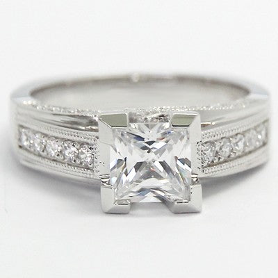 Custom Diamond Prongs in Euro Shank Engagement Band 14k White Gold