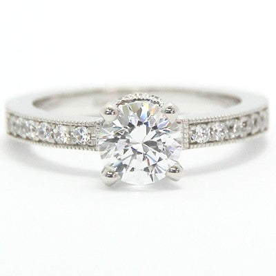 Deco Style Bead Set Engagement Ring 14k White Gold