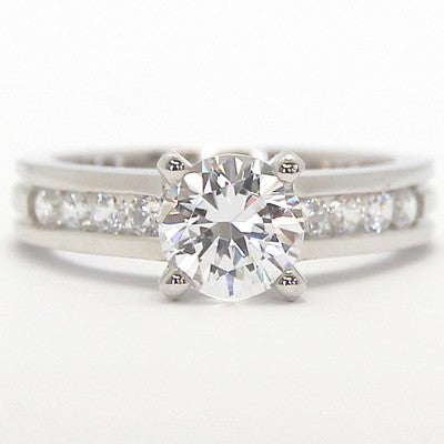Designed Band Diamond Engagement Ring 14k White Gold