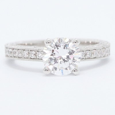 Designed Vintage Style Diamond Engagement Ring 14k White Gold