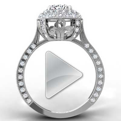 Designer Crown Pave Diamond Ring 14k White Gold