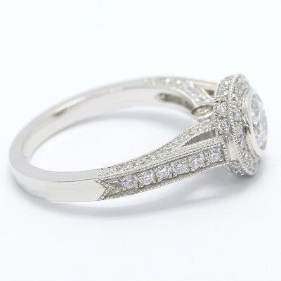 E93719-Diamond Accent Bezel Set Halo Engagement Ring 14k White Gold