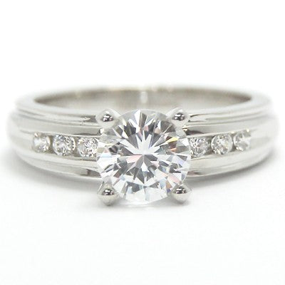 E93343- Accent Side Diamonds Engagement Ring14k White Gold