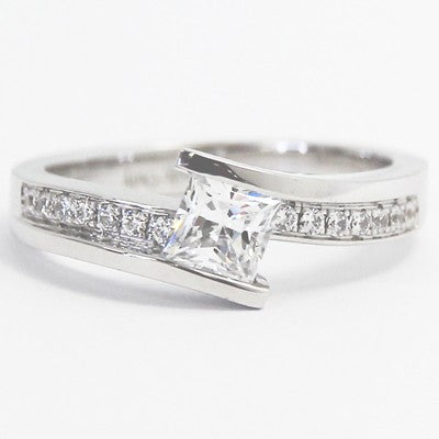 Double Band Princess Cut Tension Style 14k White Gold
