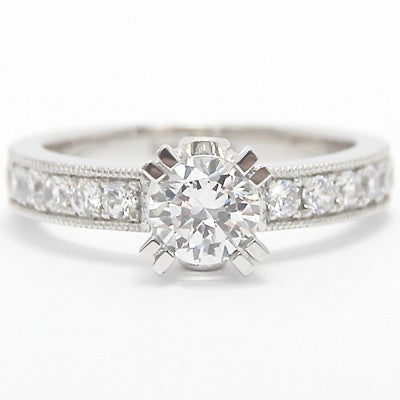 E93371-Double Claws Milgrained Engagement Ring 14k White Gold