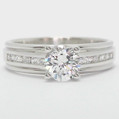 Double Groove Channel Set Diamond Ring 14k White Gold
