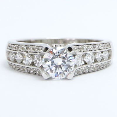 E93864 Vintage Mix Diamonds Engagement Ring 14k White Gold