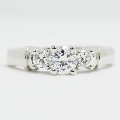 E93301 Three Stone Designed Diamond Engagement Ring 14k White Gold