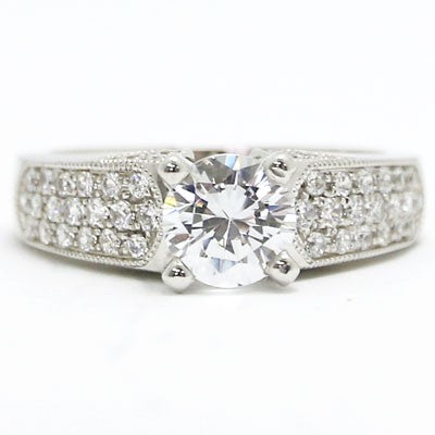 E93318 Milgrain Design Diamond Engagement European Band 14k White Gold