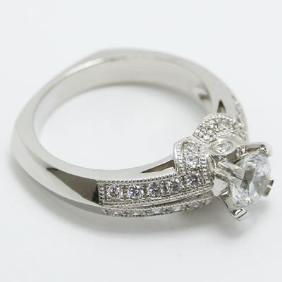 E93319 Milgrained Knife Edge Vintage Diamond Engagement Ring 14k White Gold