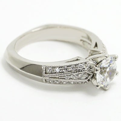 E93320 Three Side Diamonds and Milgrain Edges Engagement Ring 14k White Gold