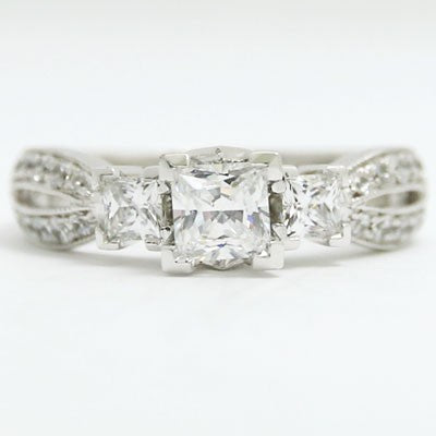E93321-2 Split Band Princess Cut Diamond Engagement Ring 14k White Gold