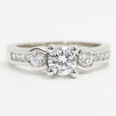 E93355 Three Stone Channel Set Diamond Engagement Ring 14k White Gold