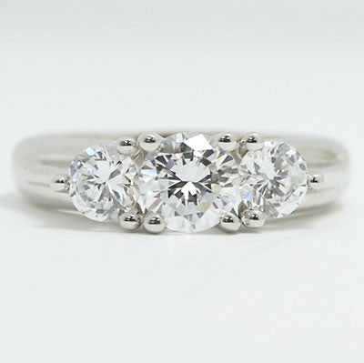 E93373 Three Stone Vintage Style Diamond Engagement Ring 14k White Gold