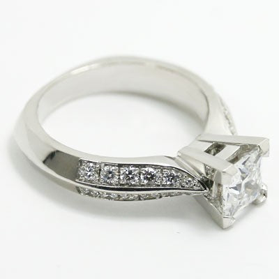 E93486 Knife Edge Diamond Engagement Ring 14k White Gold