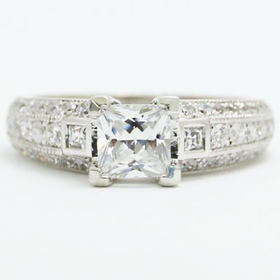 E93517-1 Princess Cut Diamond Accent Engagement Ring 14k White Gold
