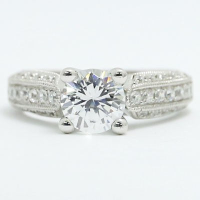 E93521 Three Sided Pave Diamond Engagement Ring 14k White Gold