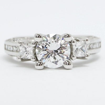 E93524 Designer Mix Shape Diamond Engagement Ring 14k White Gold
