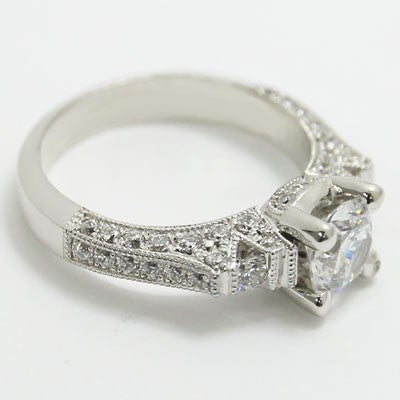 E93525 Venetian Style Pave Diamond Engagement Ring 14k White Gold