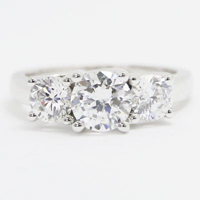 E93559 Three Stone Lucida Style Engagement Ring 14k White Gold