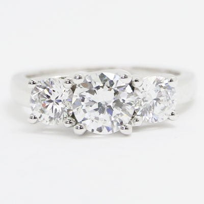 E93559 Three Stone Lucida Style Engagement Ring 14k White Gold