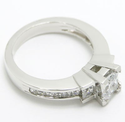 E93563 Three Stone Princess cut Diamond Engagement Ring 14k White Gold
