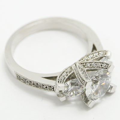 E93594 Vintage Three Stone Diamond Engagement Ring 14k White Gold