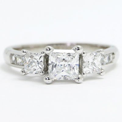 E93605 Three Princess cut Diamond Engagement Ring 14k White Gold