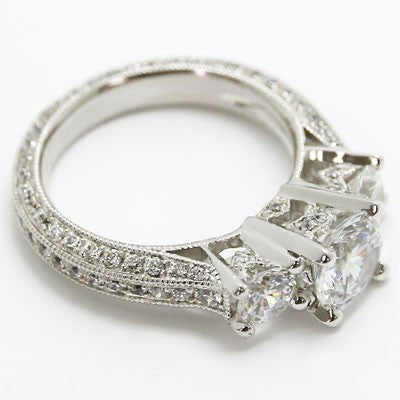 E93656 Vintage Three Stone Diamond Engagement Ring 14k White Gold