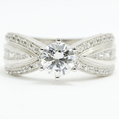 E93658 Butterfly Diamond Milgained Engagement Ring 14k White Gold