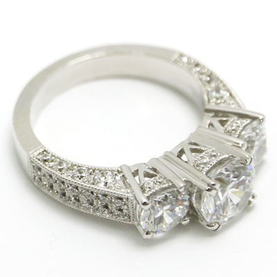 E93692 Venetian Three Stone Diamond Engagement Ring 14k White Gold