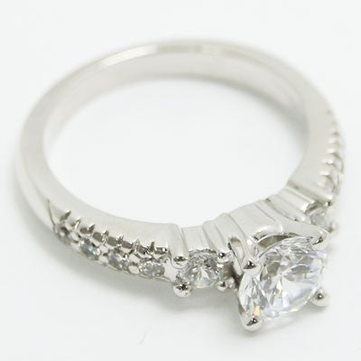 E93704 Three Stone French Cut Diamond Engagement Ring 14k White Gold