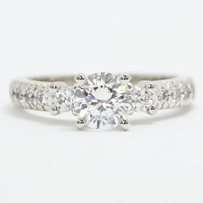 E93704 Three Stone French Cut Diamond Engagement Ring 14k White Gold