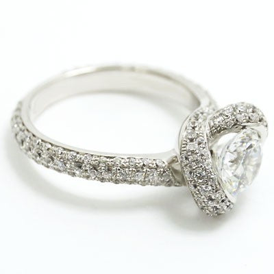 E93708 Flower Shaped Diamond Engagement Ring 14k White Gold