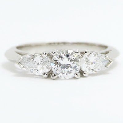 E93712 Pear and Round Cut Diamonds Engagement Ring 14k White Gold