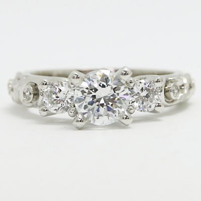 E93722 Vintage Three Stone Diamond Engagement Ring 14k White Gold 