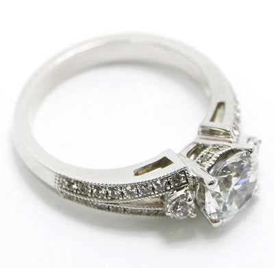 E93740 Three Stone Split Band Diamond Engagement Ring 14k White Gold