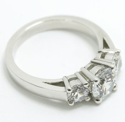 E93879 Three Stone Diamond Engagement Ring 14k White Gold