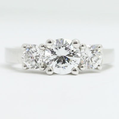 E93879 Three Stone Diamond Engagement Ring 14k White Gold
