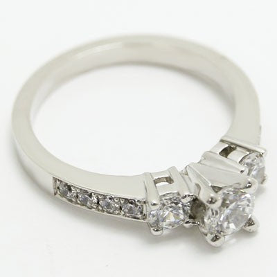E93931 Three Stone Diamond Engagement Ring 14k White Gold