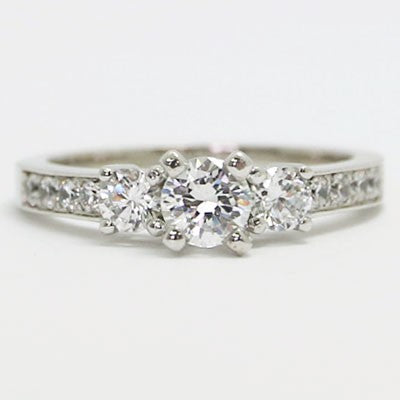E93931 Three Stone Diamond Engagement Ring 14k White Gold