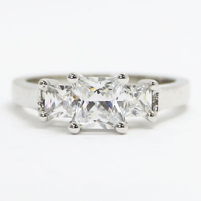 E93934 Three Princess cut Diamond Engagement Ring 14k White Gold