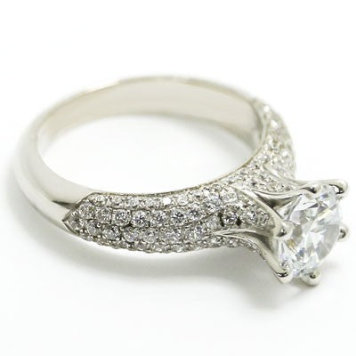 E93944 Tulip Style Pave Set Diamonds Engagement Ring 14k White Gold