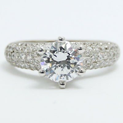 E93944 Tulip Style Pave Set Diamonds Engagement Ring 14k White Gold